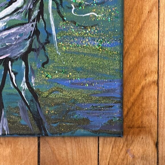 Original Acrylic Painting with Glitter- Underwater Woman swimming 8x10 - Picture 5 of 7